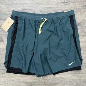 Nike Stride Running Shorts Size 2XL Mens Green Black 2 in 1 Dri Fit 5" $65 New